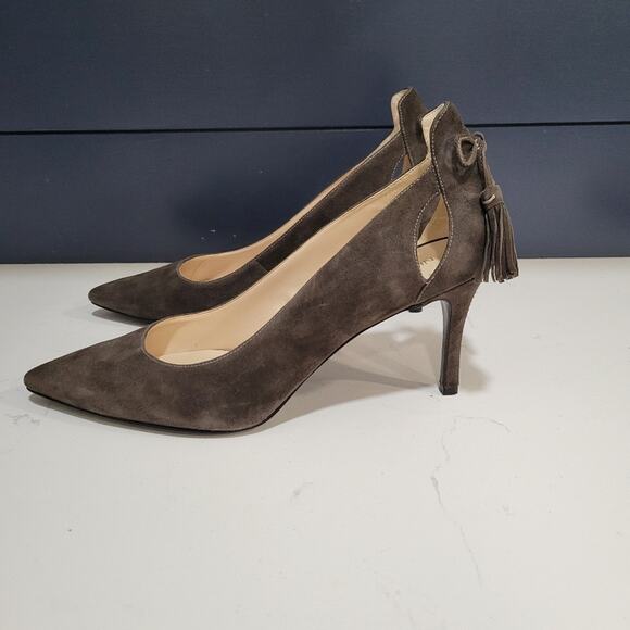 Nine West Modesty Suede Heeled Point Toe Brown Pumps with Tassel Heel Size 11M - Picture 3 of 10